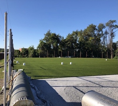 The tennis courts undergoing renovation to become the new Falcon Sports Spot, turf field.