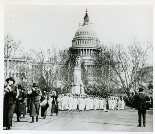 Women marching for the right to vote on Pennsylvania Avenue NW, around March 1913.