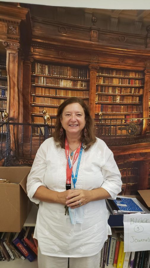 A classroom library fills the walls of Mary Kruck's room.