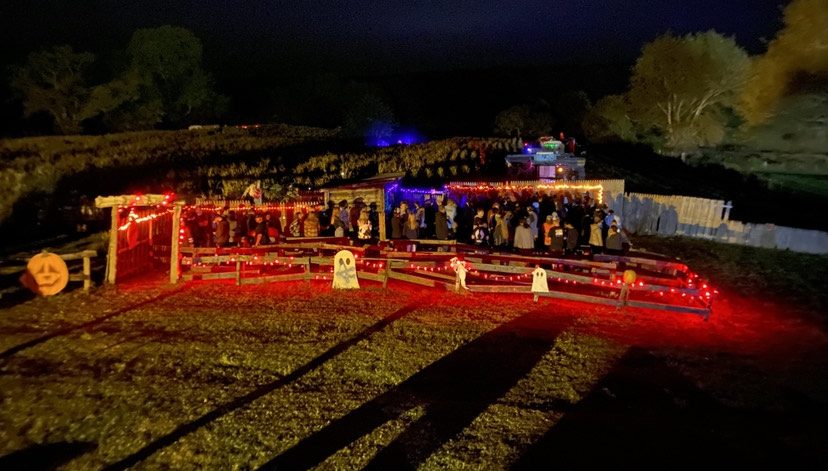 Guests waiting to be terrified at Bucklands Haunted Farm.