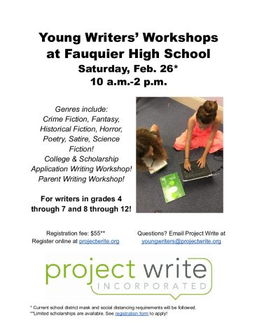 Saturday, February 26 Fauquier High School will host the Young Writers Workshop.