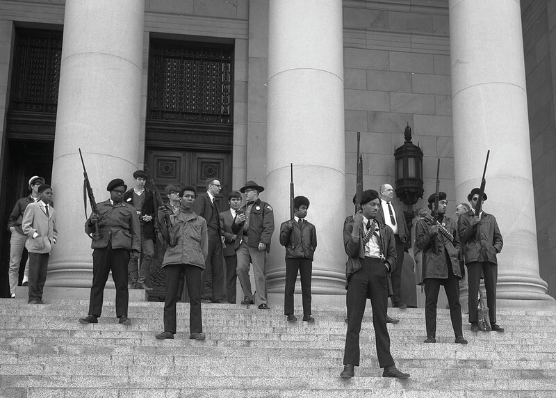 Photo of the Black Panther Partys armed protest against the Mulford Act in 1967.