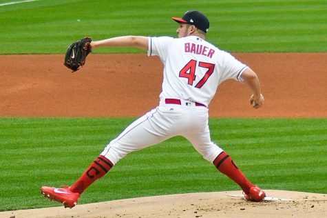 Trevor Bauer pitches for the Cleveland Indians.