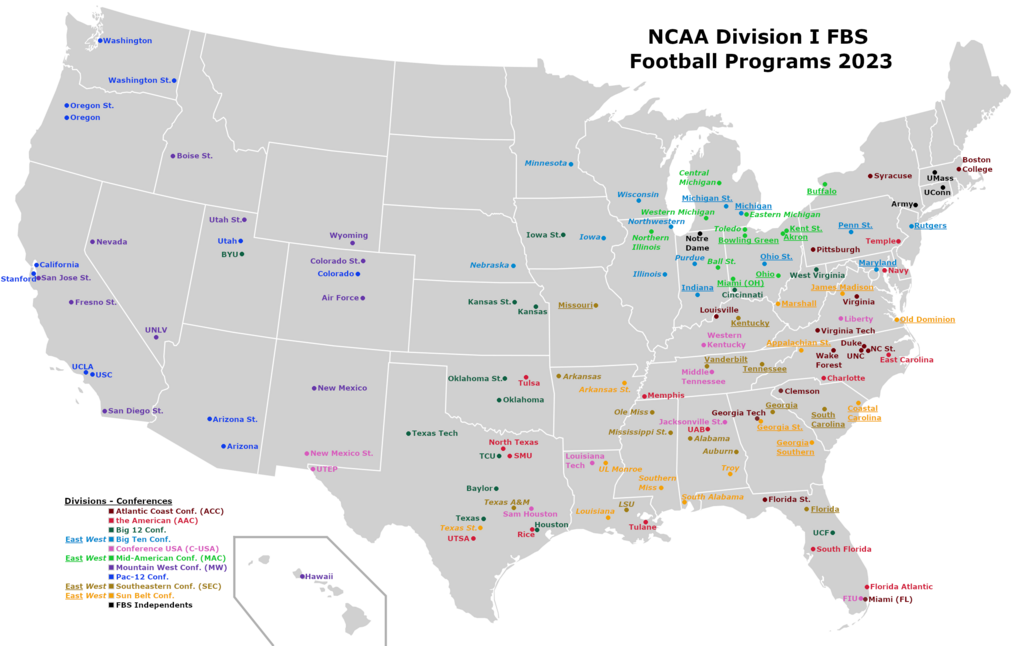 All Division I FBS programs for the 2023-24 season.