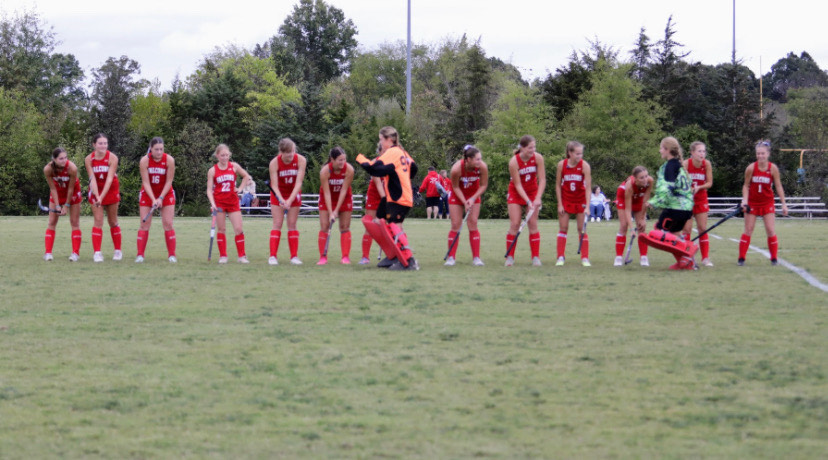The Fauquier Field Hockey Team warms up before their game at Brenstville High School.