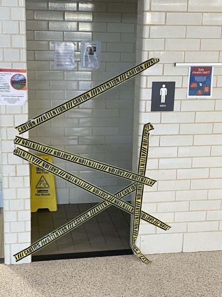 The first-floor boys bathroom was temporarily closed because of vandalism.
