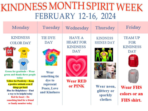 The Kindness Month Spirit Week will be bursting with color.