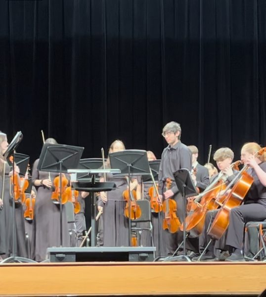 Derek Garcia sits as first chair at the District Orchestra concert, him being one of many from FHS to attend.
