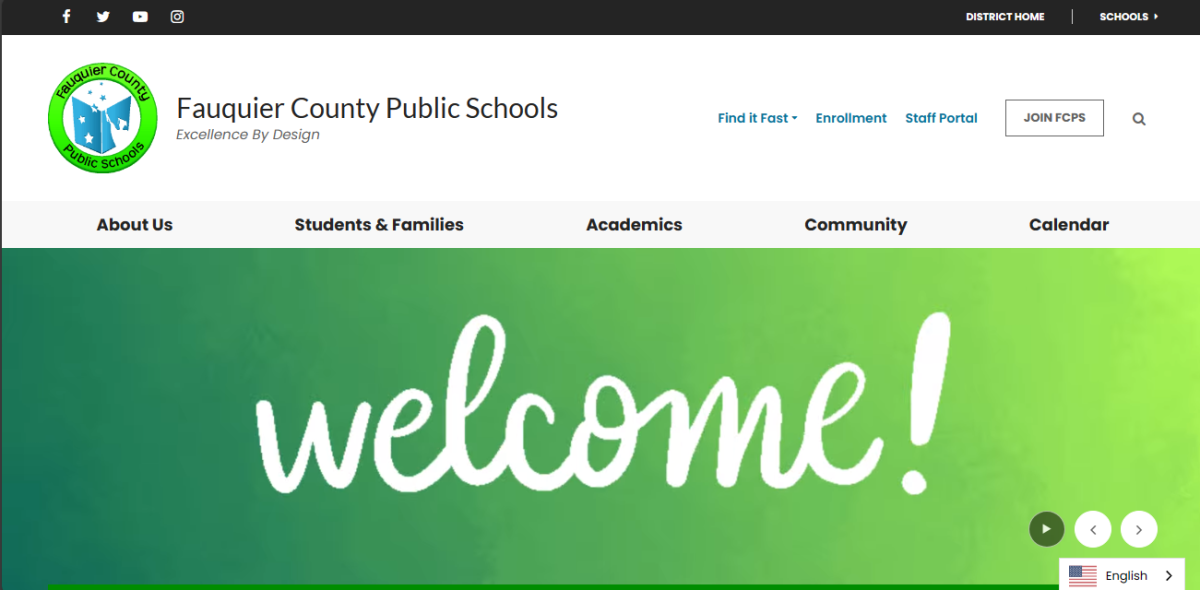 The brightly colored homepage of the FCPS website, which recently underwent a huge redesign.
