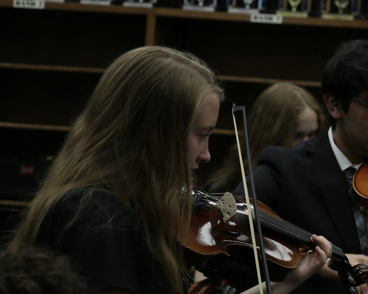 Senior, Kelby Grady, playing her viola in the FHS orchestra.