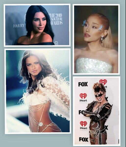 A roundup of the best Hollywood gossip with Kim Kardashian (upper left corner), Ariana Grande (upper right corner), Adriana Lima (lower left corner) and Jojo Siwa ( lower right corner).