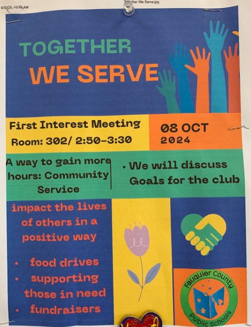 A poster for Together We Serve's first meeting.