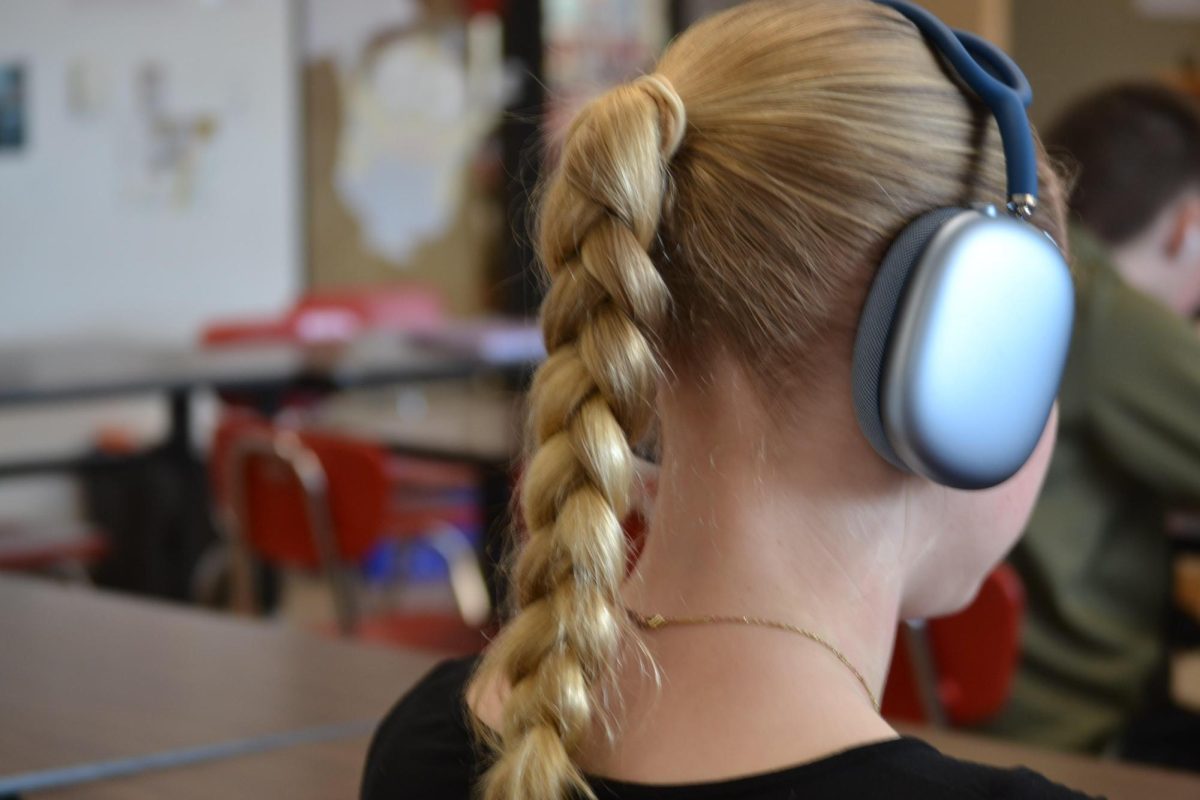 Sophmore Elizabeth Sirene showing off a slick-back braided hair.