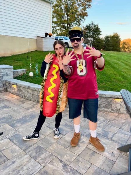 From left to right, Seniors Tessa Kurelich and Kiersten Clark pose to show off their Halloween costumes.