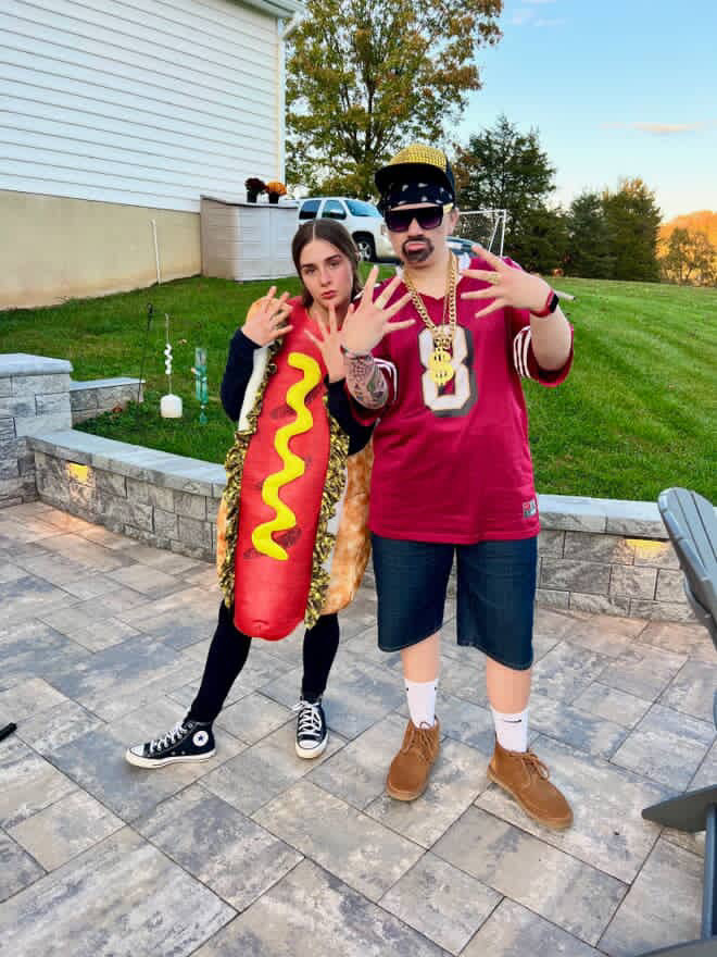 From left to right, Seniors Tessa Kurelich and Kiersten Clark pose to show off their Halloween costumes.
