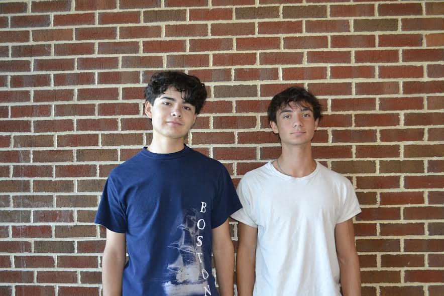 Founders of the Sports Analytics Club, juniors Said (Left) Lamas and Jonah Mossman (Right) pose up against the wall.
