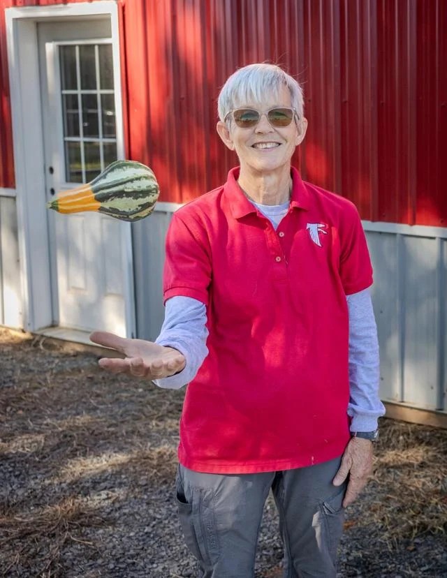 Susan Hilleary, long time agriculture teacher here at FHS, posing for a picture at the Farm Tour.