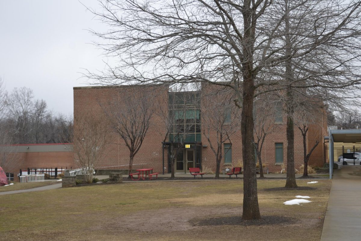 The Cube sits frigidly in the Fauquier High School courtyard.