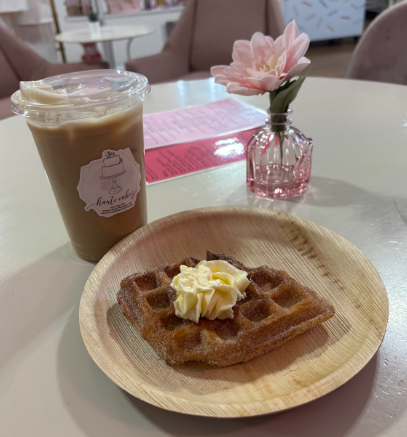 Haute Cakes Cafe's signature "croffle" is enjoyed with an iced latte. 
