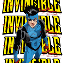 A picture of the "Invincible" logo with main character Mark bloody and broken.