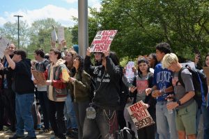 FHS students at the walk out expressed their feeling about the unfair punishment against three seniors during senior assassin.